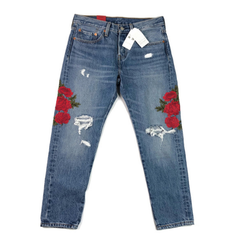 Levi's 501 Crop Taper Rose Embroidery Jeans NWT - Picture 4 of 7